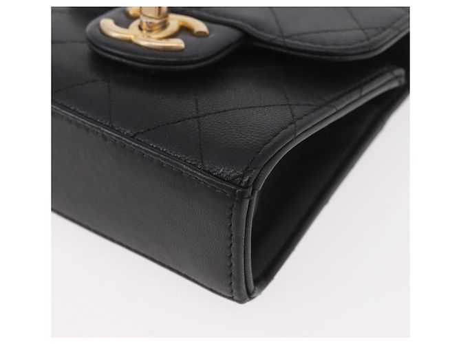 CHANEL Matelasse Chain Shoulder Bag Lamb Skin Black Gold CC Auth 187256SAM Preto Dourado - vista 15