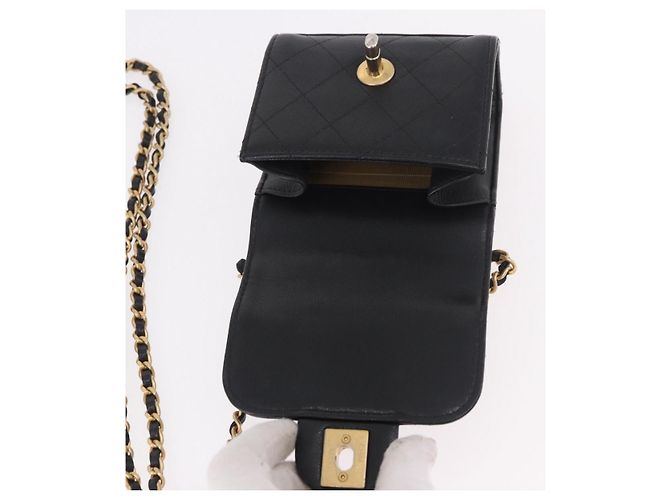 CHANEL Matelasse Chain Shoulder Bag Lamb Skin Black Gold CC Auth 187256SAM Preto Dourado - vista 19
