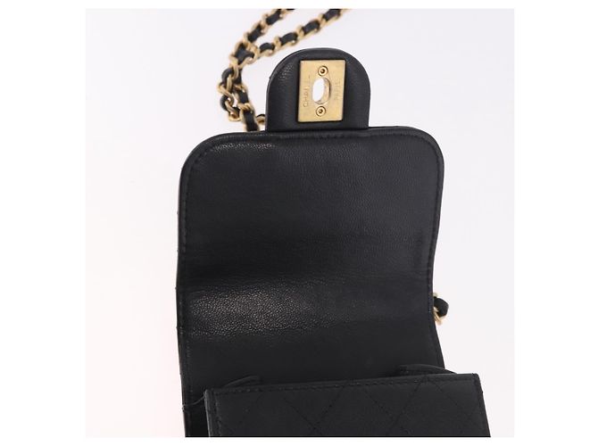 CHANEL Matelasse Chain Shoulder Bag Lamb Skin Black Gold CC Auth 187256SAM Preto Dourado - vista 20