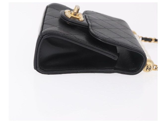 CHANEL Matelasse Chain Shoulder Bag Lamb Skin Black Gold CC Auth 187256SAM Preto Dourado - vista 3