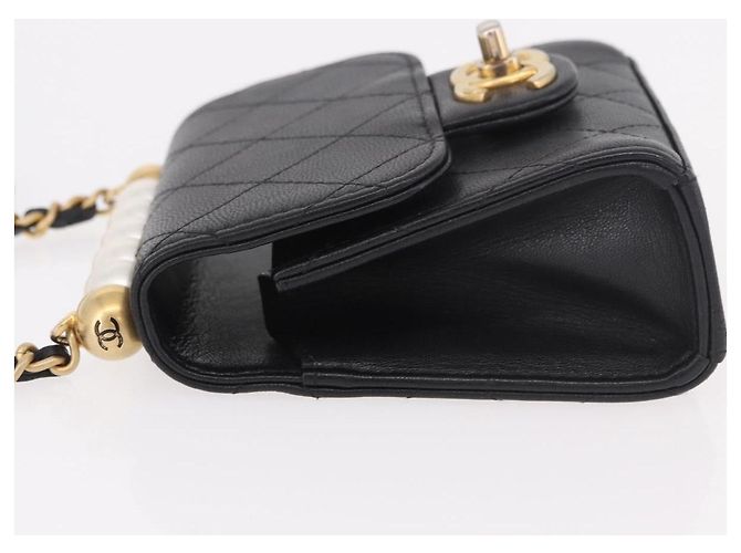 CHANEL Matelasse Chain Shoulder Bag Lamb Skin Black Gold CC Auth 187256SAM Preto Dourado - vista 4