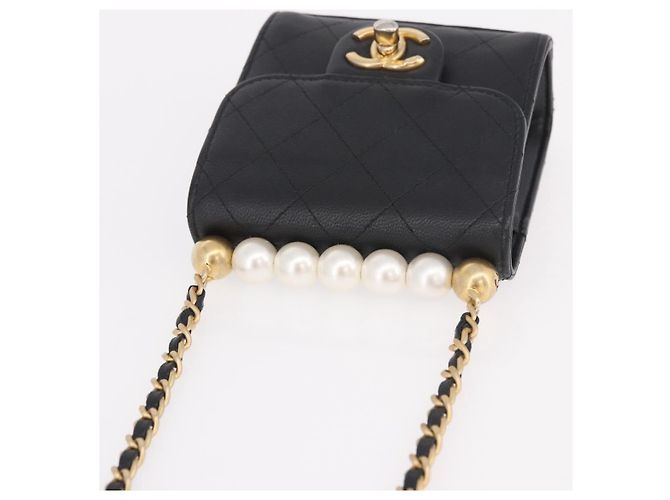 CHANEL Matelasse Chain Shoulder Bag Lamb Skin Black Gold CC Auth 187256SAM Preto Dourado - vista 6
