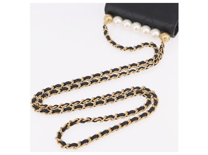 CHANEL Matelasse Chain Shoulder Bag Lamb Skin Black Gold CC Auth 187256SAM Preto Dourado - vista 7