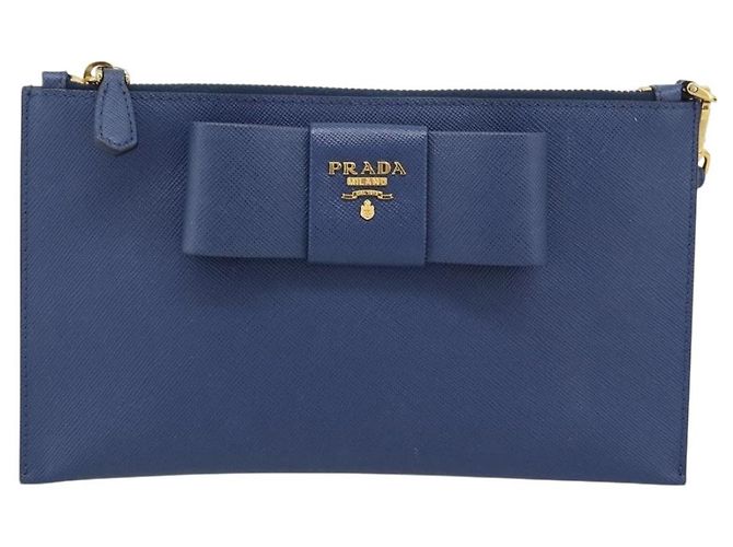 Saffiano Clutch PRADA Safiano Blu Oro Auth BA13647V D'oro - vista 13