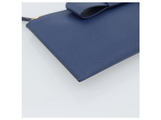 Saffiano Clutch PRADA Safiano Blu Oro Auth BA13647V D'oro - vista 15
