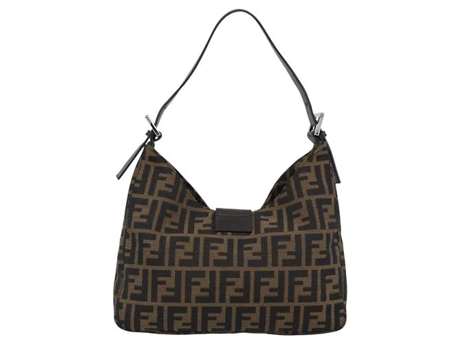 FENDI Zucca Canvas Mamma Baguette Shoulder Bag Black Brown Auth 189068V Marrone Nero - vista 2