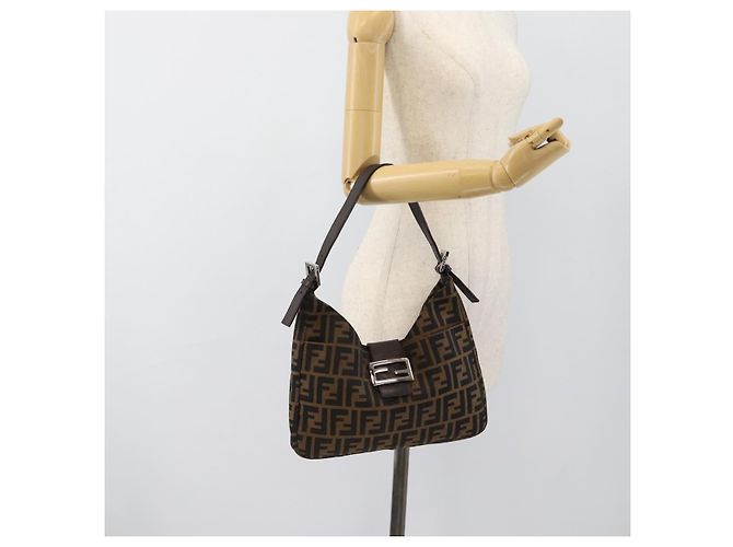 FENDI Zucca Canvas Mamma Baguette Shoulder Bag Black Brown Auth 189068V Marrone Nero - vista 23