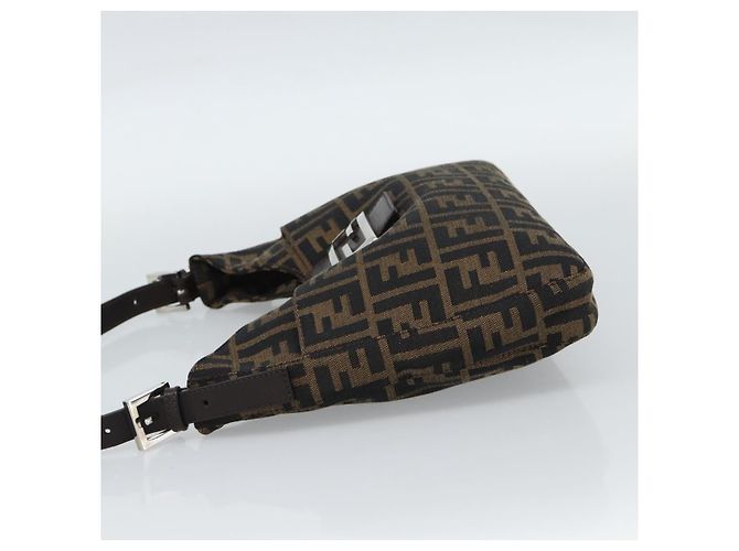 FENDI Zucca Canvas Mamma Baguette Shoulder Bag Black Brown Auth 189068V Marrone Nero - vista 3