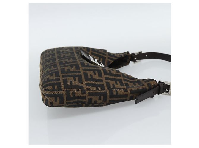 FENDI Zucca Canvas Mamma Baguette Shoulder Bag Black Brown Auth 189068V Marrone Nero - vista 4