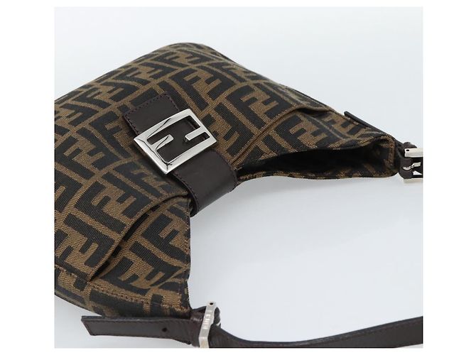 FENDI Zucca Canvas Mamma Baguette Shoulder Bag Black Brown Auth 189068V Marrone Nero - vista 6