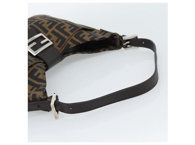 FENDI Zucca Canvas Mamma Baguette Shoulder Bag Black Brown Auth 189068V Marrone Nero - vista 7