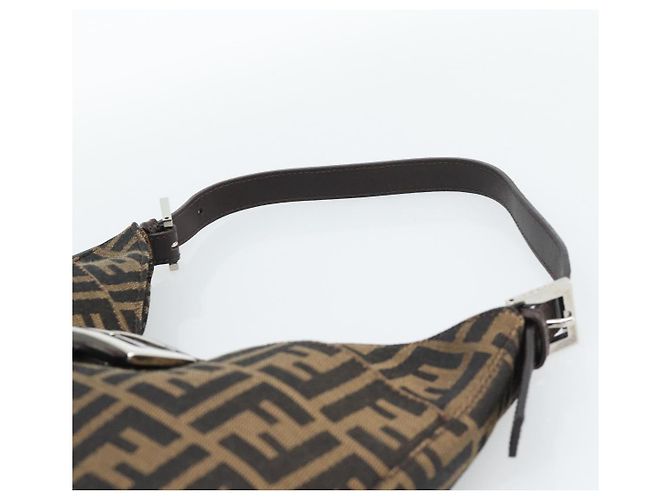 FENDI Zucca Canvas Mamma Baguette Shoulder Bag Black Brown Auth 189068V Marrone Nero - vista 8