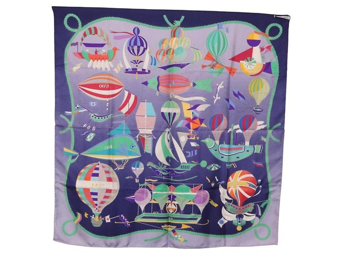 Hermès Sciarpa HERMES Carre90 in seta "LES FOLIES DU CIEL" Blu Autentica 188021 - vista 13