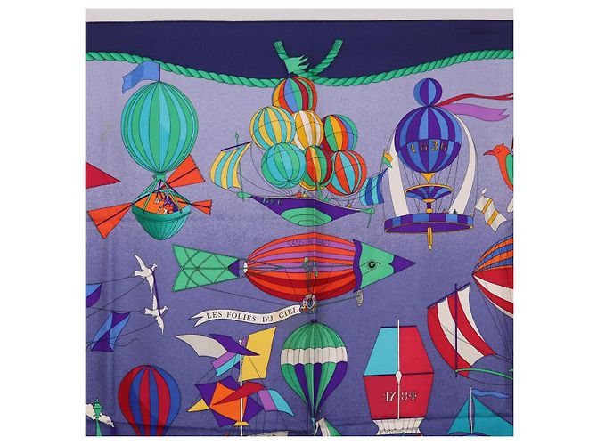 Hermès Sciarpa HERMES Carre90 in seta "LES FOLIES DU CIEL" Blu Autentica 188021 - vista 3