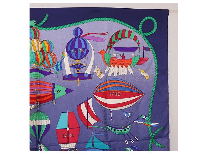 Hermès Sciarpa HERMES Carre90 in seta "LES FOLIES DU CIEL" Blu Autentica 188021 - vista 4