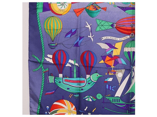Hermès Sciarpa HERMES Carre90 in seta "LES FOLIES DU CIEL" Blu Autentica 188021 - vista 5