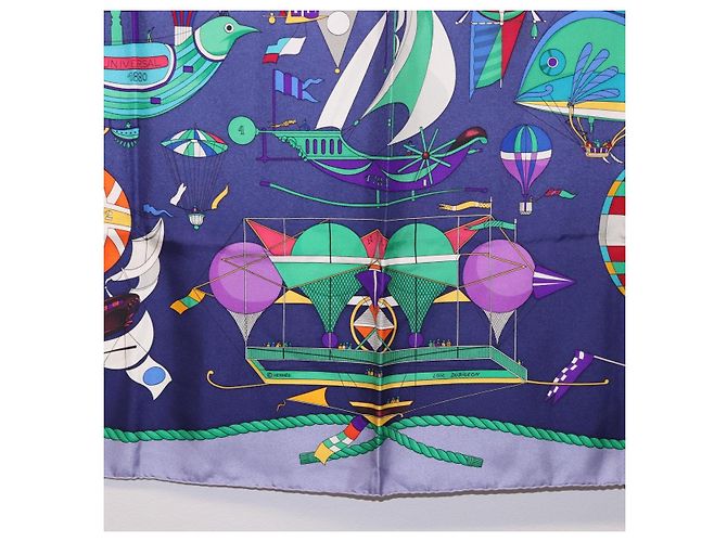 Hermès Sciarpa HERMES Carre90 in seta "LES FOLIES DU CIEL" Blu Autentica 188021 - vista 9