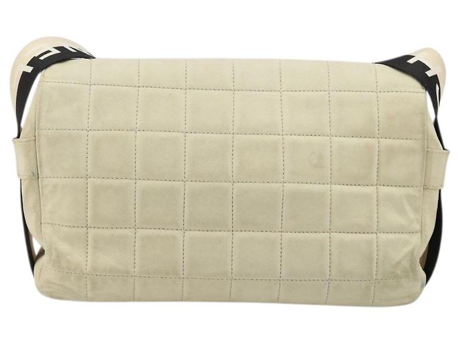 CHANEL Choco Bar Shoulder Bag Lamb Skin White Gold CC Auth yk20586 Bianco D'oro - vista 2