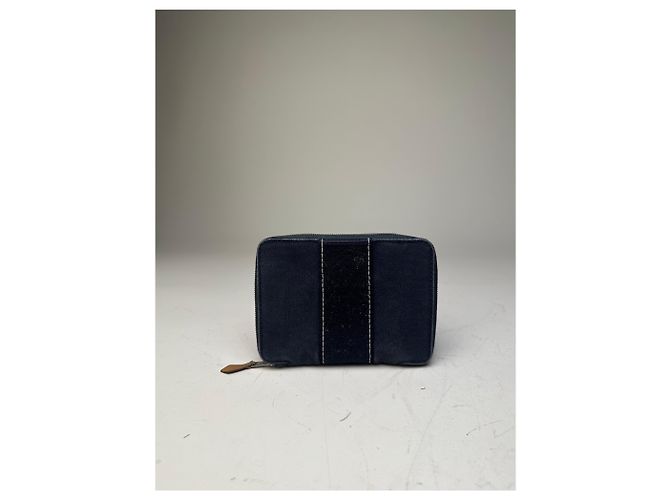 Hermès Vintage Hermes Canvas Zip Wallet Navy Blue Silver - view 2