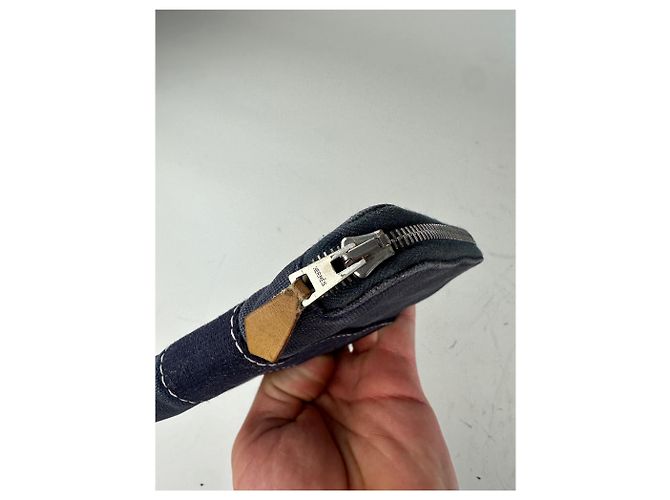 Hermès Vintage Hermes Canvas Zip Wallet Navy Blue Silver - view 3
