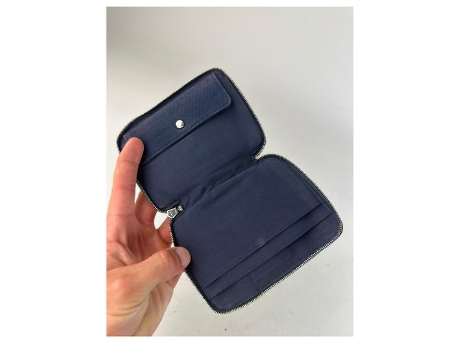 Hermès Vintage Hermes Canvas Zip Wallet Navy Blue Silver - view 4