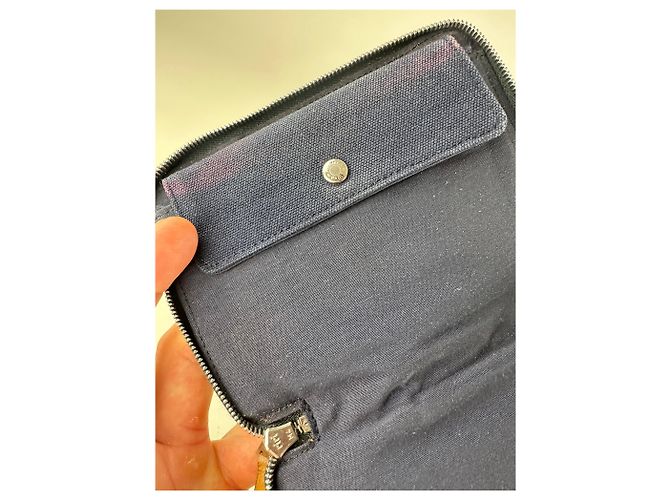 Hermès Vintage Hermes Canvas Zip Wallet Navy Blue Silver - view 5