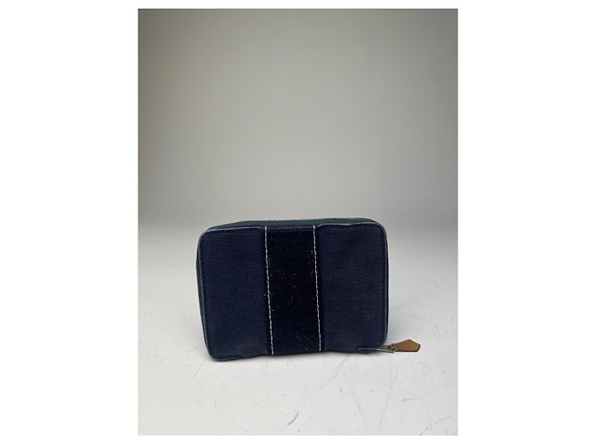 Hermès Vintage Hermes Canvas Zip Wallet Navy Blue Silver - view 7