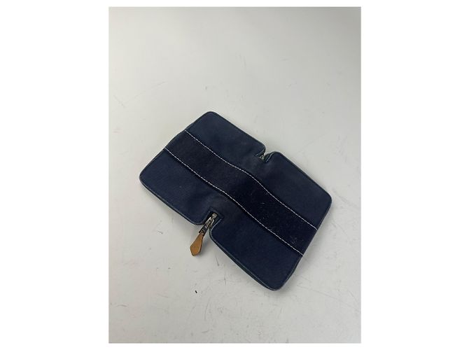 Hermès Vintage Hermes Canvas Zip Wallet Navy Blue Silver - view 9