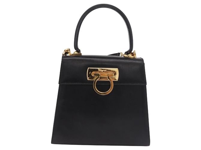 Borsa a mano Salvatore Ferragamo in pelle 2way nera oro Auth 188257 Nero D'oro - vista 13