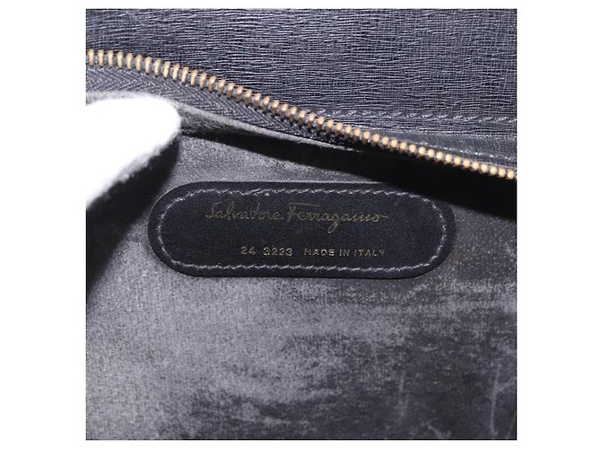 Pasta Business Salvatore Ferragamo em couro preto e dourado Auth BA13557 - vista 12