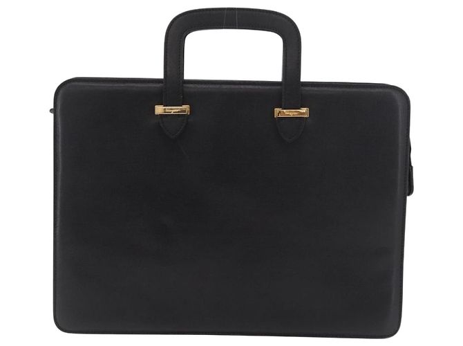 Pasta Business Salvatore Ferragamo em couro preto e dourado Auth BA13557 - vista 13