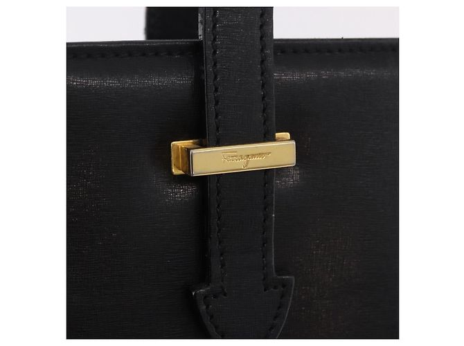 Pasta Business Salvatore Ferragamo em couro preto e dourado Auth BA13557 - vista 17