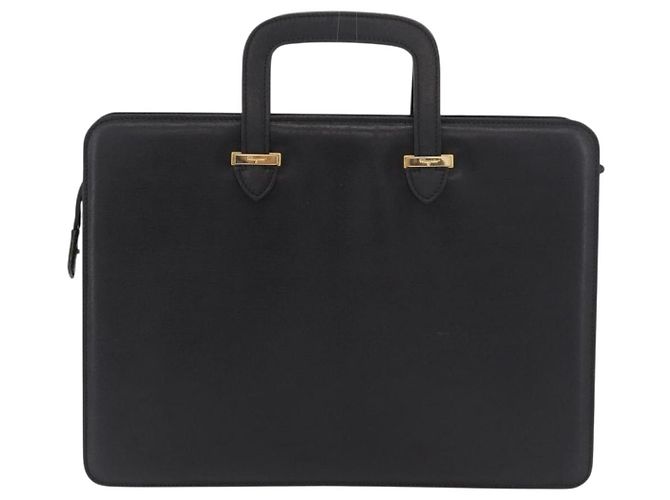 Pasta Business Salvatore Ferragamo em couro preto e dourado Auth BA13557 - vista 2