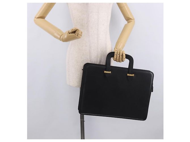 Pasta Business Salvatore Ferragamo em couro preto e dourado Auth BA13557 - vista 25