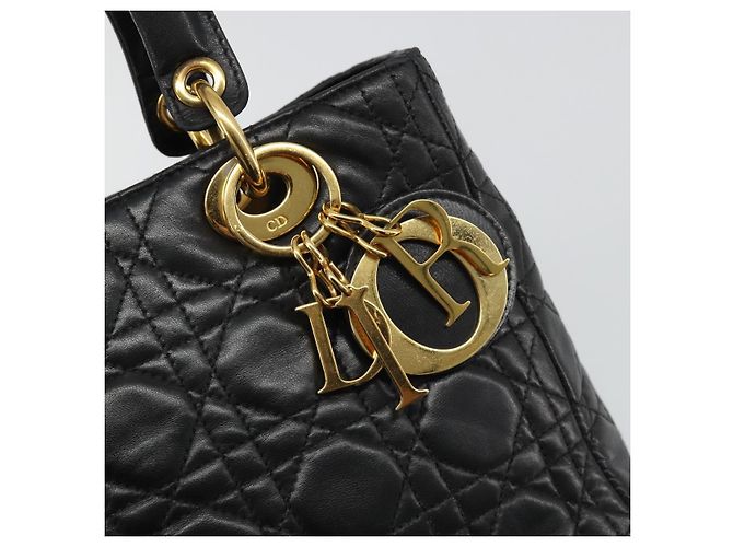 Borsa Christian Dior Canage in pelle di agnello nera e oro Auth yk20520SAV Nero D'oro - vista 14