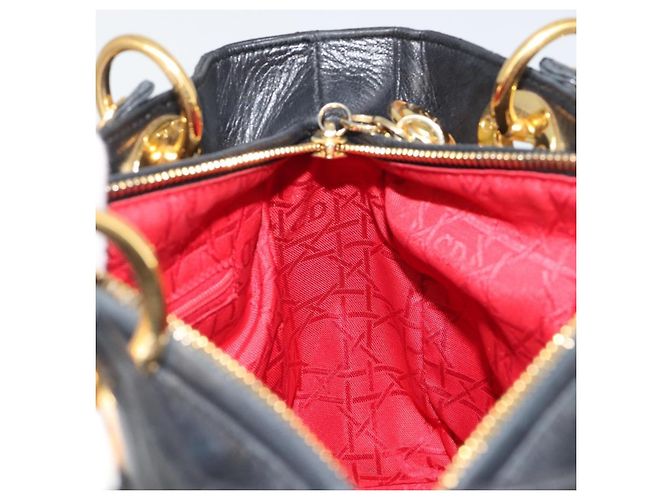 Borsa Christian Dior Canage in pelle di agnello nera e oro Auth yk20520SAV Nero D'oro - vista 18