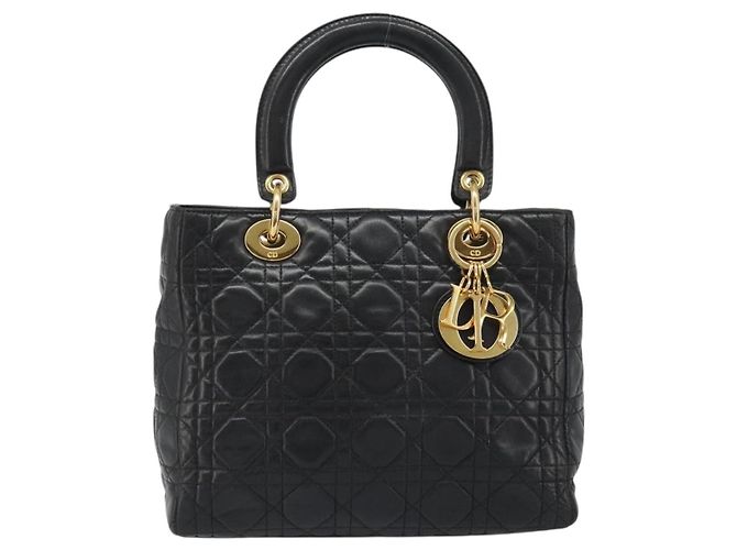 Borsa Christian Dior Canage in pelle di agnello nera e oro Auth yk20520SAV Nero D'oro - vista 2