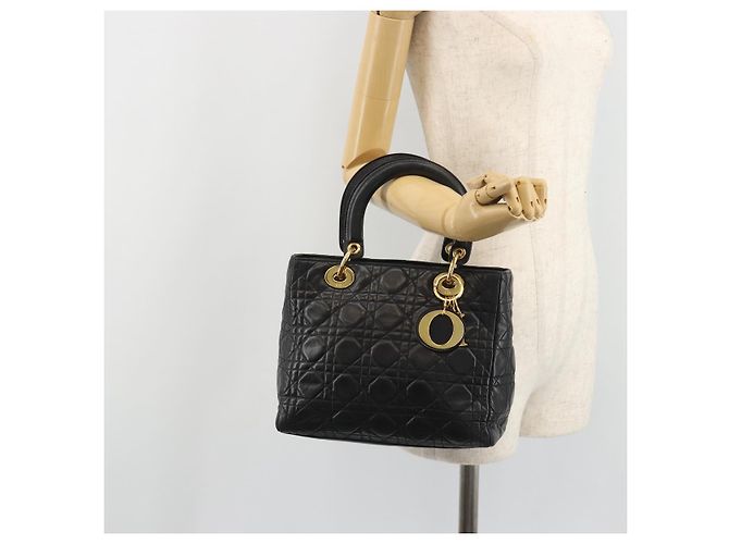 Borsa Christian Dior Canage in pelle di agnello nera e oro Auth yk20520SAV Nero D'oro - vista 22