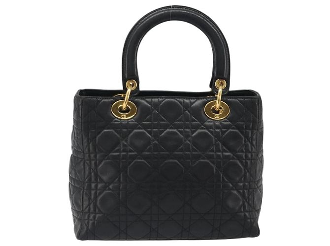 Borsa Christian Dior Canage in pelle di agnello nera e oro Auth yk20520SAV Nero D'oro - vista 3