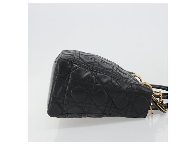 Borsa Christian Dior Canage in pelle di agnello nera e oro Auth yk20520SAV Nero D'oro - vista 4