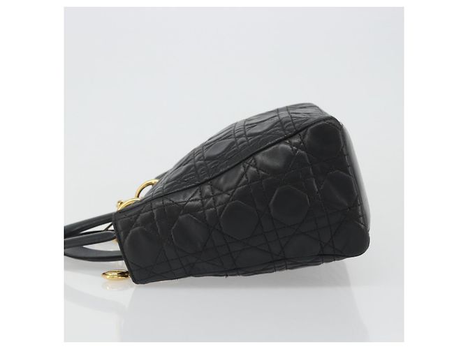 Borsa Christian Dior Canage in pelle di agnello nera e oro Auth yk20520SAV Nero D'oro - vista 5