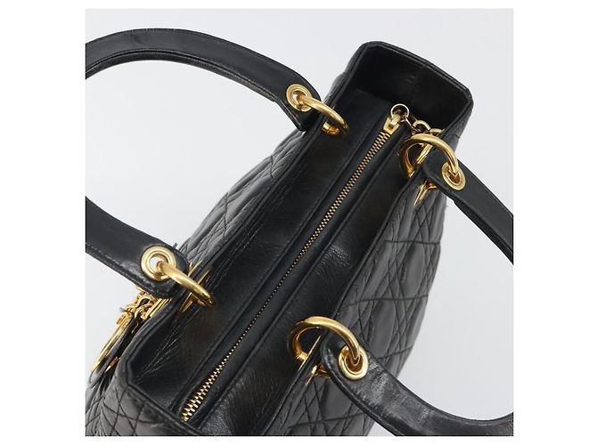 Borsa Christian Dior Canage in pelle di agnello nera e oro Auth yk20520SAV Nero D'oro - vista 6