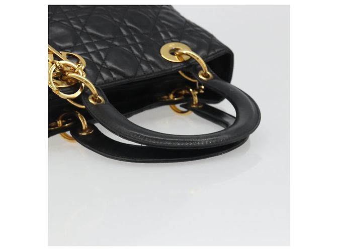 Borsa Christian Dior Canage in pelle di agnello nera e oro Auth yk20520SAV Nero D'oro - vista 7