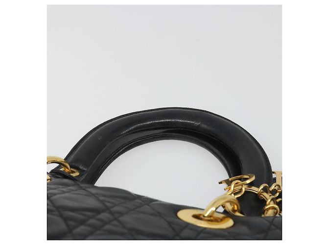 Borsa Christian Dior Canage in pelle di agnello nera e oro Auth yk20520SAV Nero D'oro - vista 8