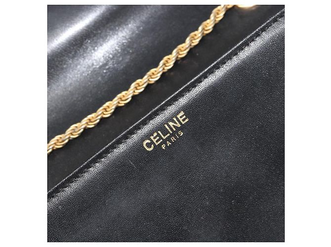 Céline Borsa a Spalla con Catena CELINE in Pelle Nera e Oro Auth 188237 Nero D'oro - vista 10