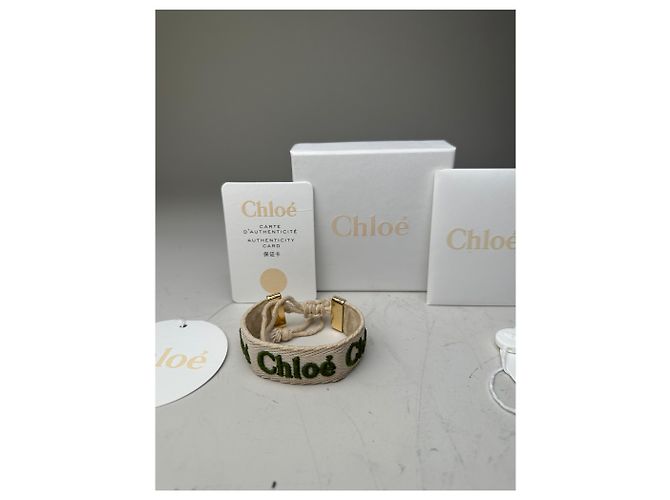 Clare Bracciale in cotone vintage Chloé Logo Crema Verde Oro Beige - vista 2