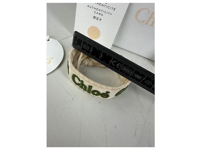 Clare Bracciale in cotone vintage Chloé Logo Crema Verde Oro Beige - vista 3
