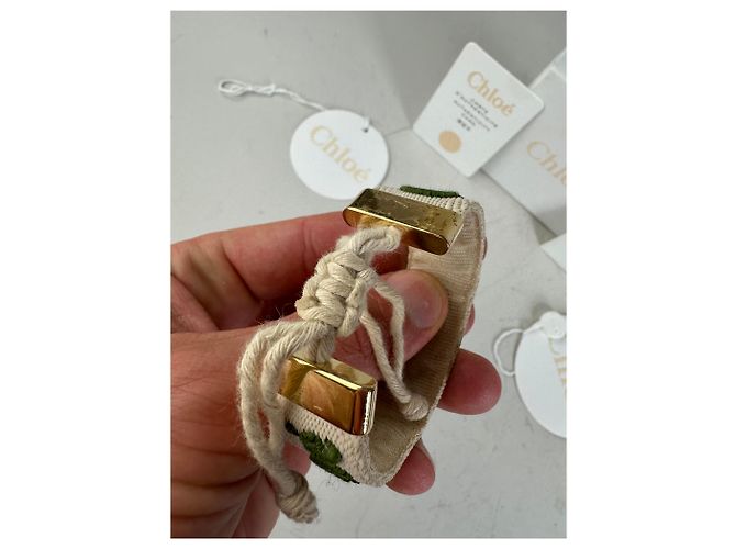 Clare Bracciale in cotone vintage Chloé Logo Crema Verde Oro Beige - vista 4