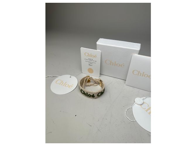Clare Bracciale in cotone vintage Chloé Logo Crema Verde Oro Beige - vista 5