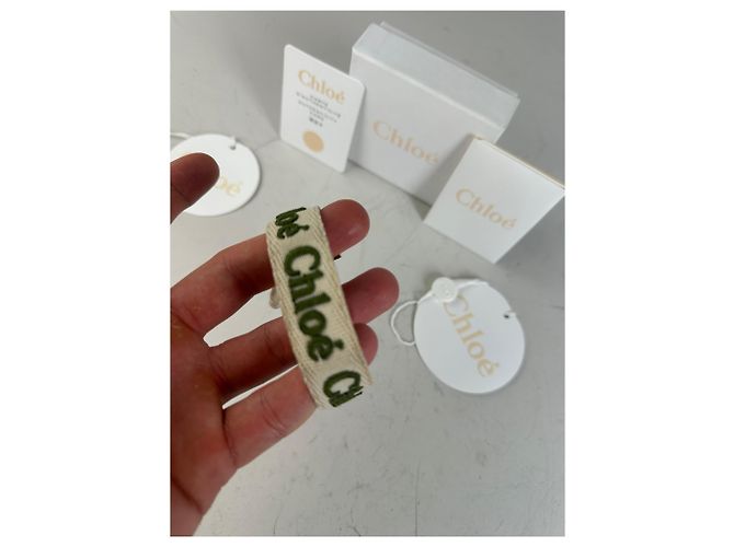 Clare Bracciale in cotone vintage Chloé Logo Crema Verde Oro Beige - vista 6